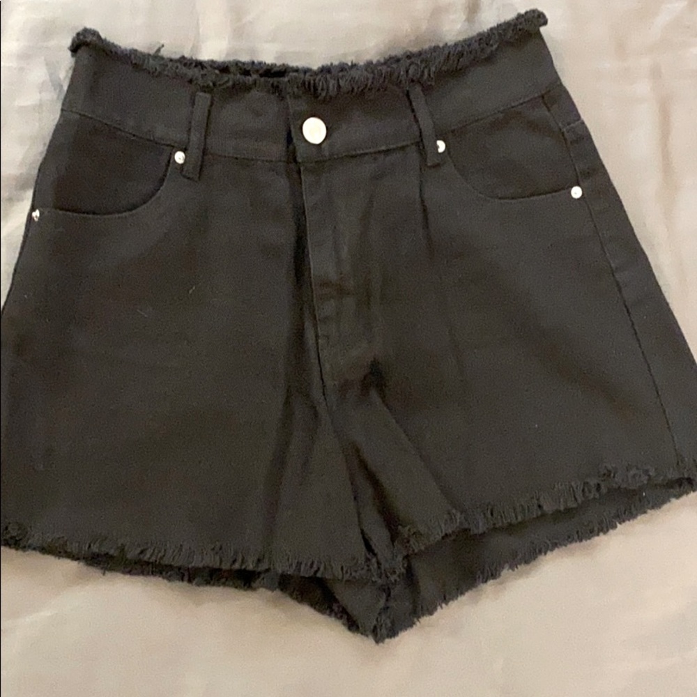 Black denim shorts